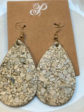 Plunder Gold-Flecked Beige Teardrop Earrings
